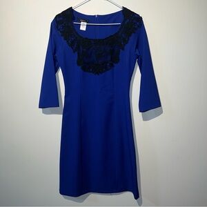 Blue dress with black lace detail